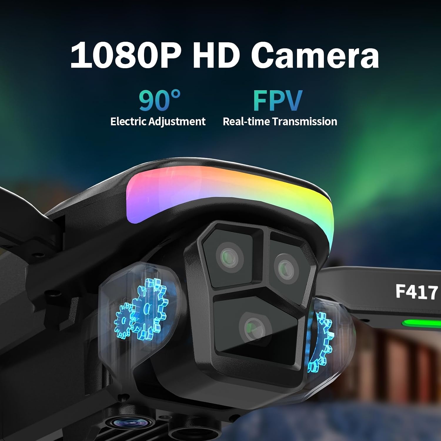Drone HD 1080P avec caméra réglable et LED RGB - Noir - 33% de remise