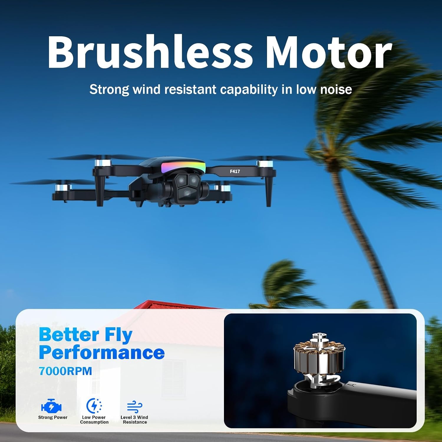 Drone HD 1080P avec caméra réglable et LED RGB - Noir - 33% de remise