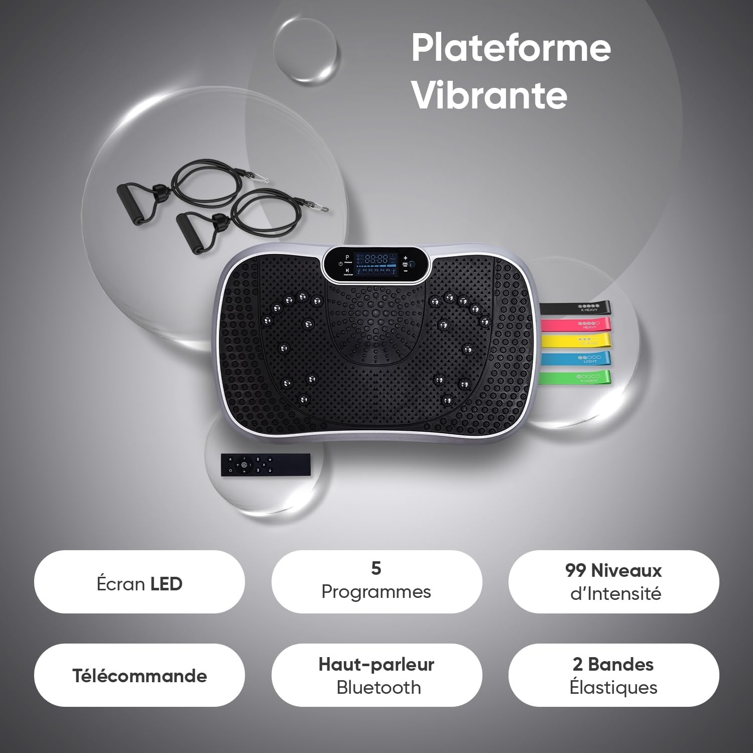 Plateforme vibrante fitness et 5 bandes résistance - 34% de remise