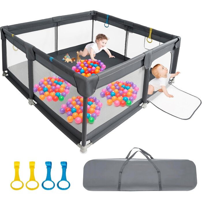Grand parc pour bébé 150x150 cm - Gris et Noir - 34% de remise