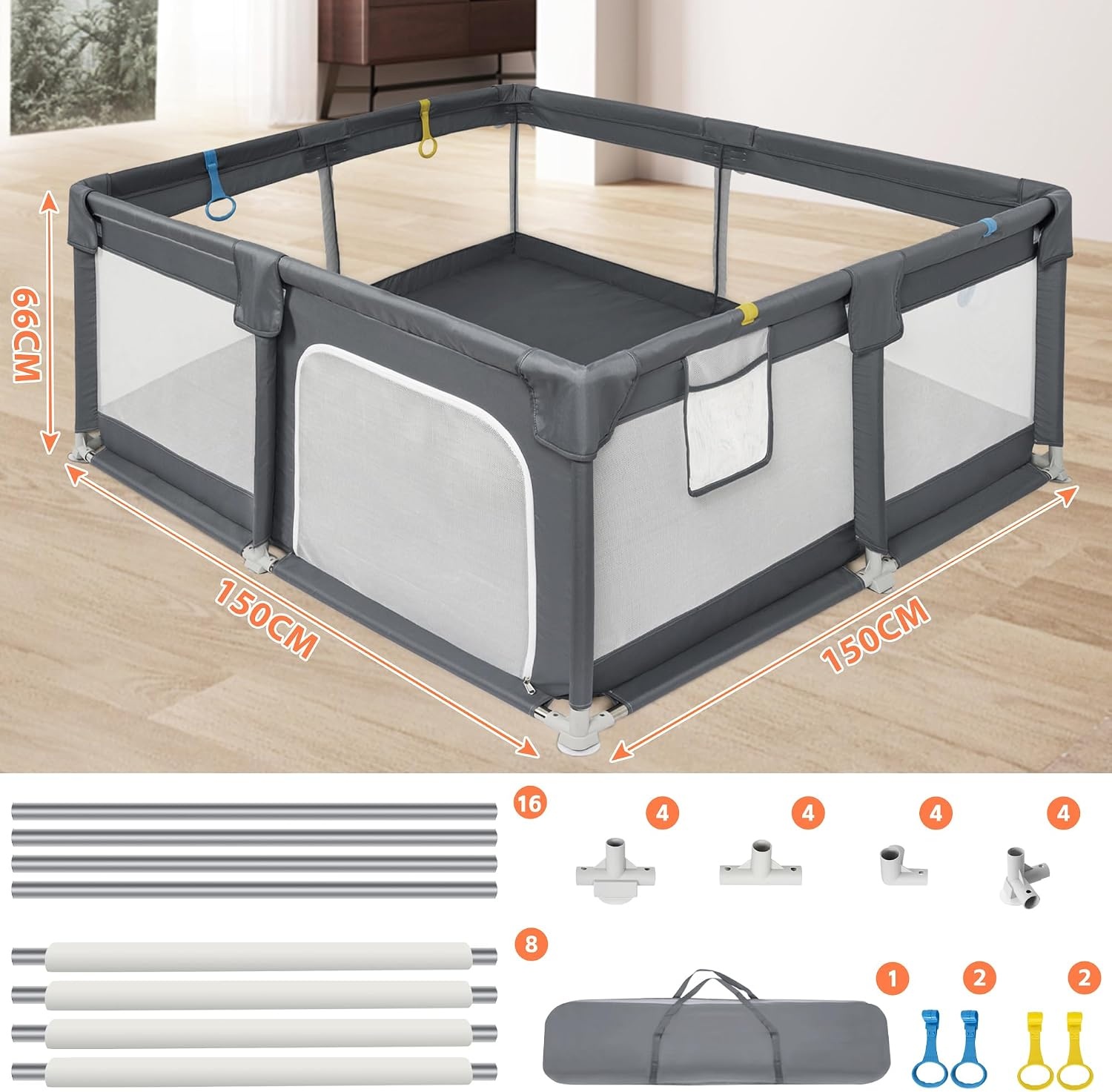 Grand parc pour bébé 150x150 cm - Gris et Noir - 34% de remise
