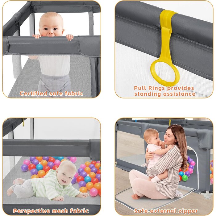 Grand parc pour bébé 150x150 cm - Gris et Noir - 34% de remise