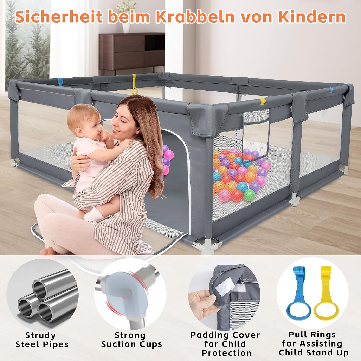 Grand parc pour bébé 150x150 cm - Gris et Noir - 34% de remise
