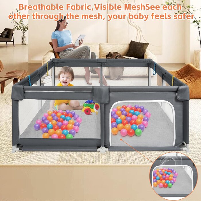 Grand parc pour bébé 150x150 cm - Gris et Noir - 34% de remise