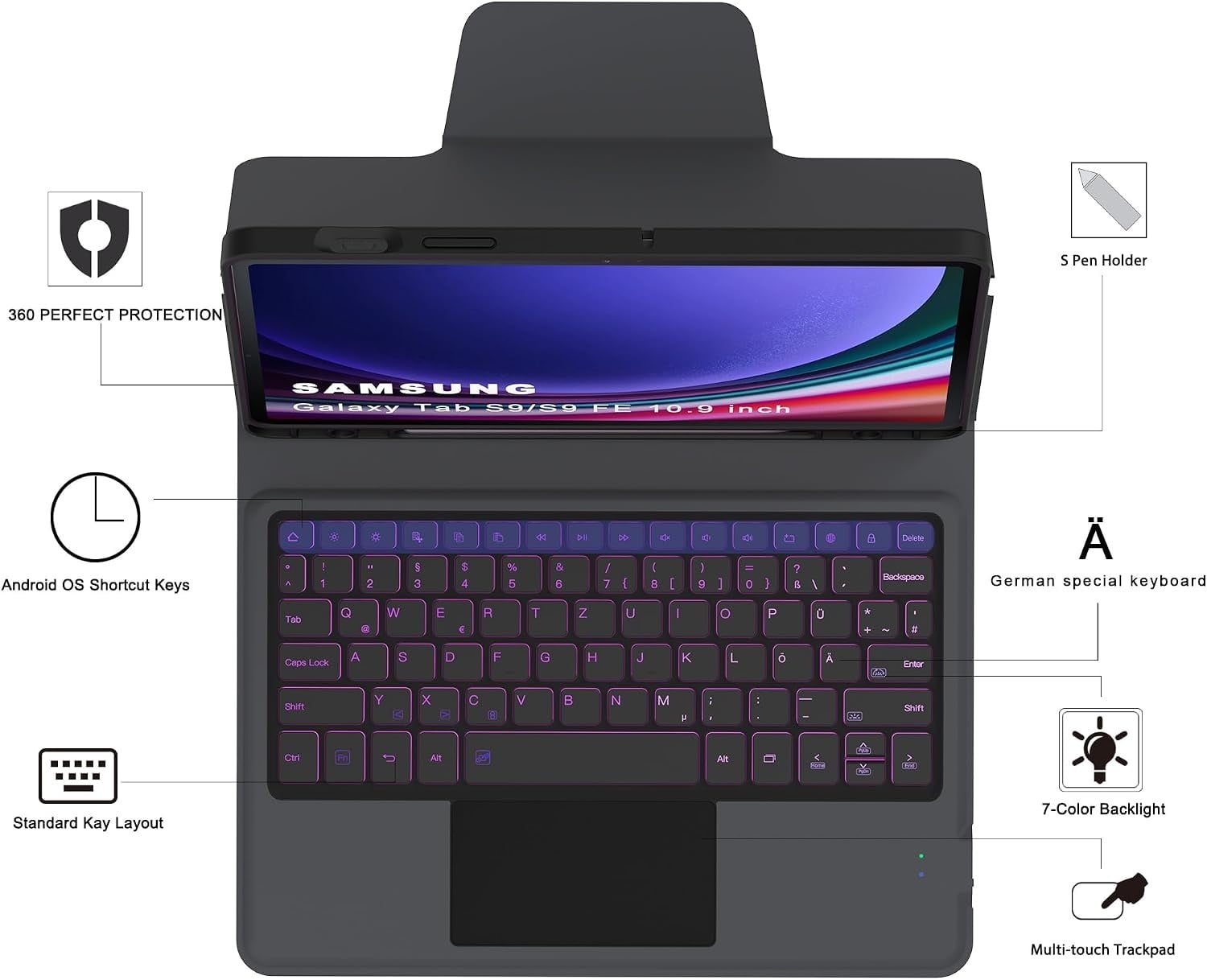 Étui clavier pour Samsung Galaxy Tab S9 FE / S9 - 28% de remise