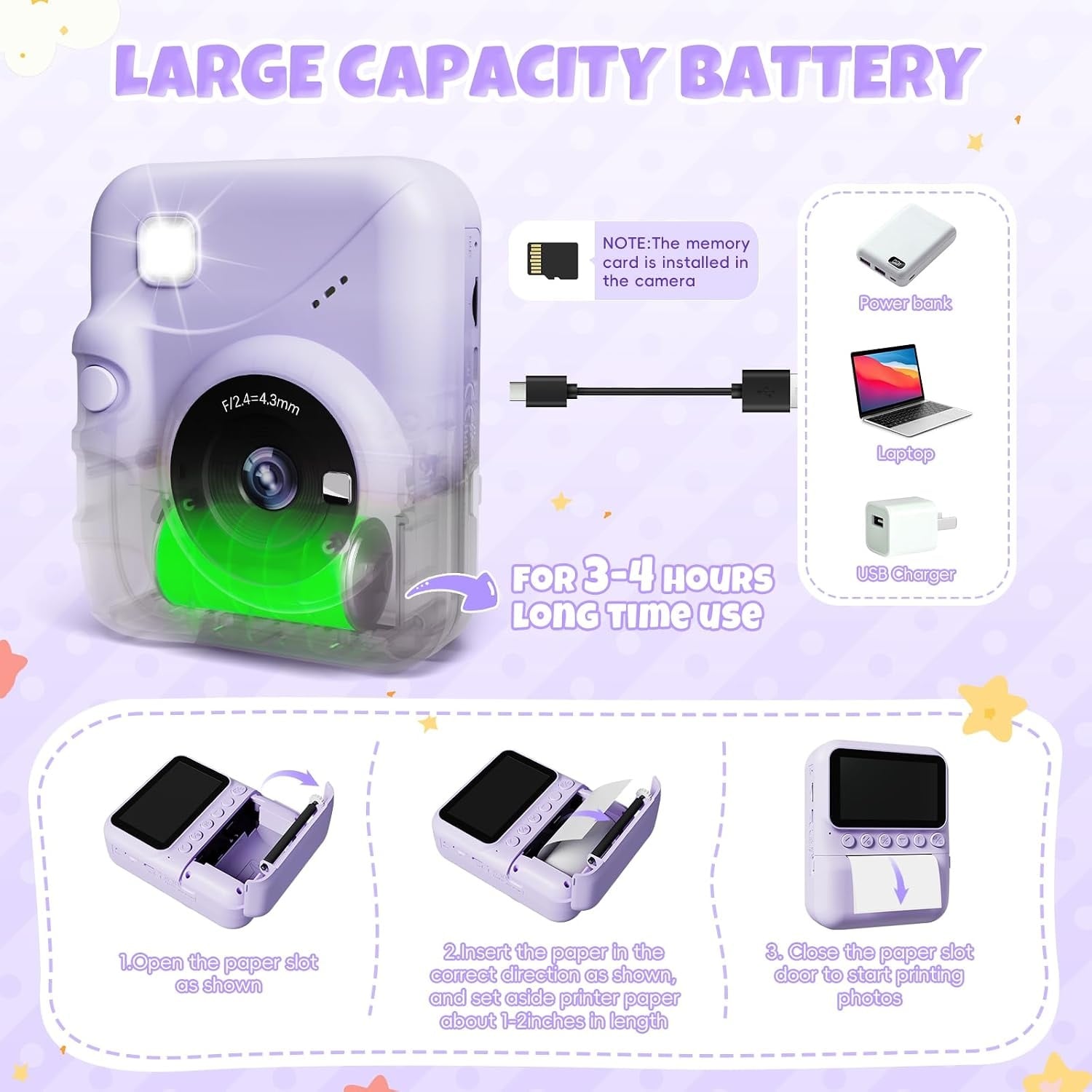 Appareil photo instantané enfant 48MP Violet - 45% de remise