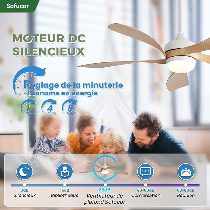 Ventilateur de plafond LED 132 cm bois clair - 35% de remise