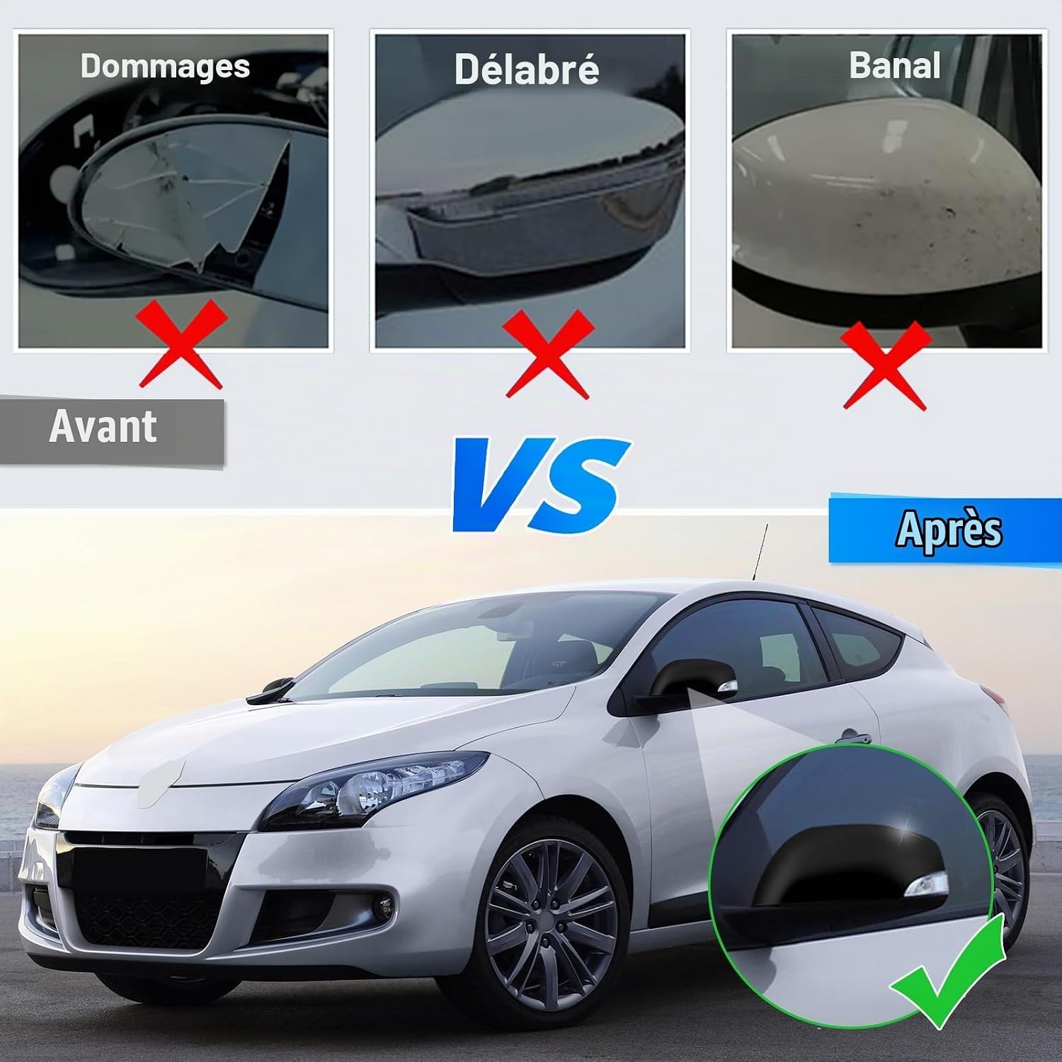 Coques de rétroviseurs pour Renault Megane MK3 - ABS Noir - 28% de remise
