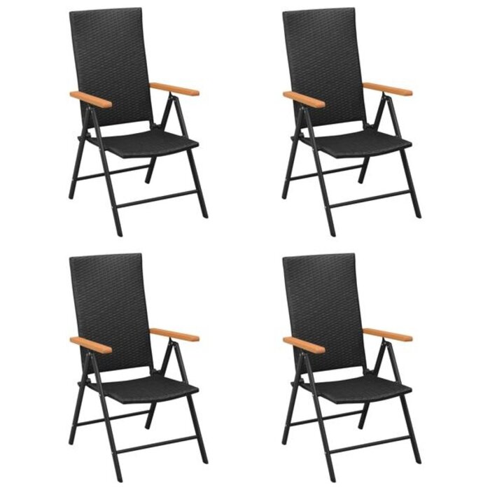 Vidaxl Lot de 4 chaises de jardin inclinables en rotin noir - 35% de remise