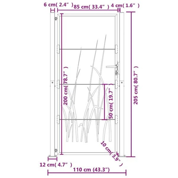 Vidaxl Portillon de jardin motif herbier 105x205cm Anthracite - 35% de remise
