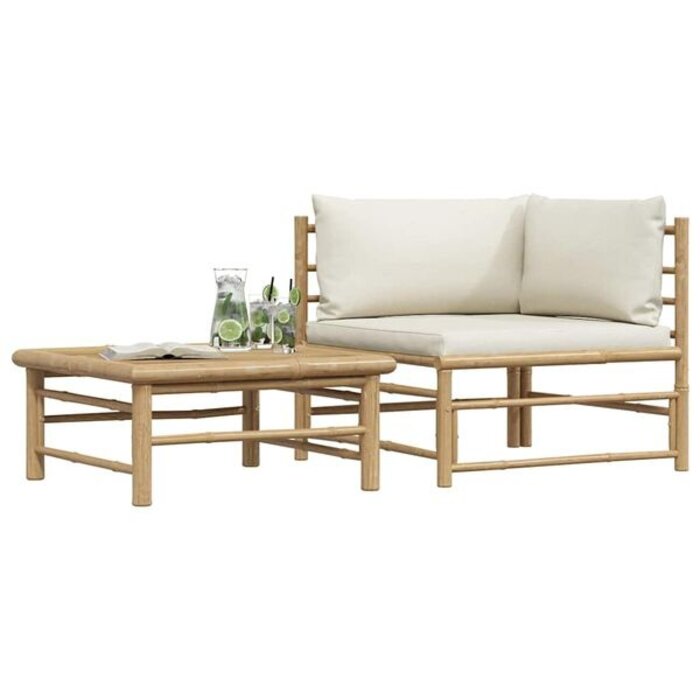Vidaxl Ensemble salon bambou 2 pièces crème - 35% de remise