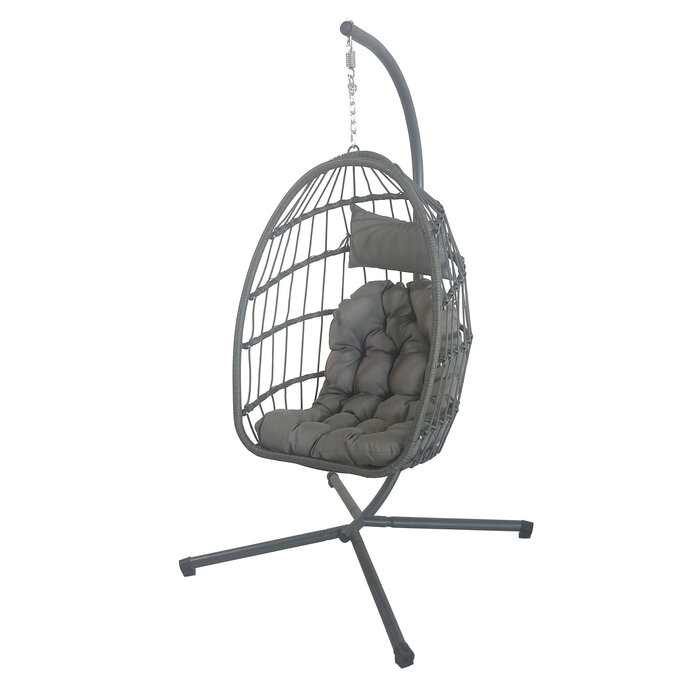 Fauteuil suspendu œuf pliable gris avec coussins - 45% de remise