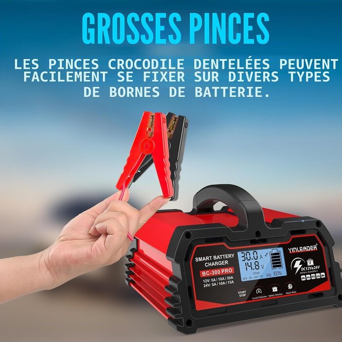 Chargeur Intelligent 30A 12V/24V avec Réparation - Rouge - 34% de remise