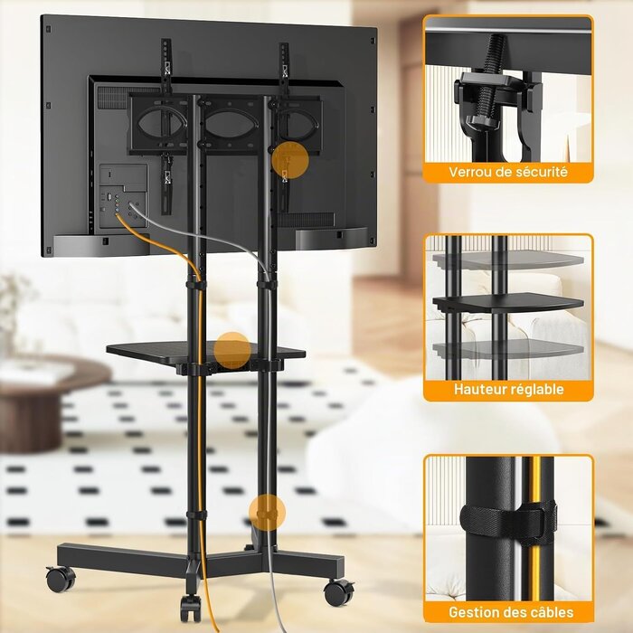 Support TV mobile sur roulettes 32-75 pouces - 34% de remise