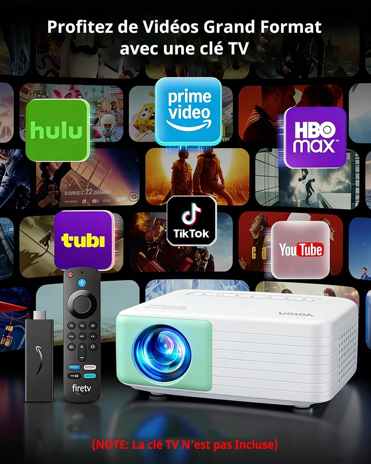 Yoton Mini projecteur 1080p, rotation 180° - Vert - 33% de remise