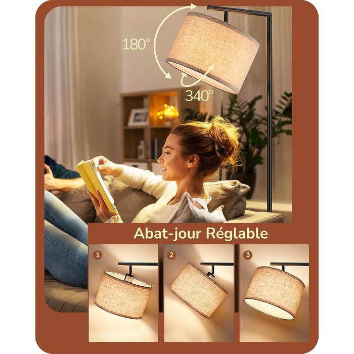 Lampadaire Arc 160 cm - Abat-jour lin - Noir - 34% de remise