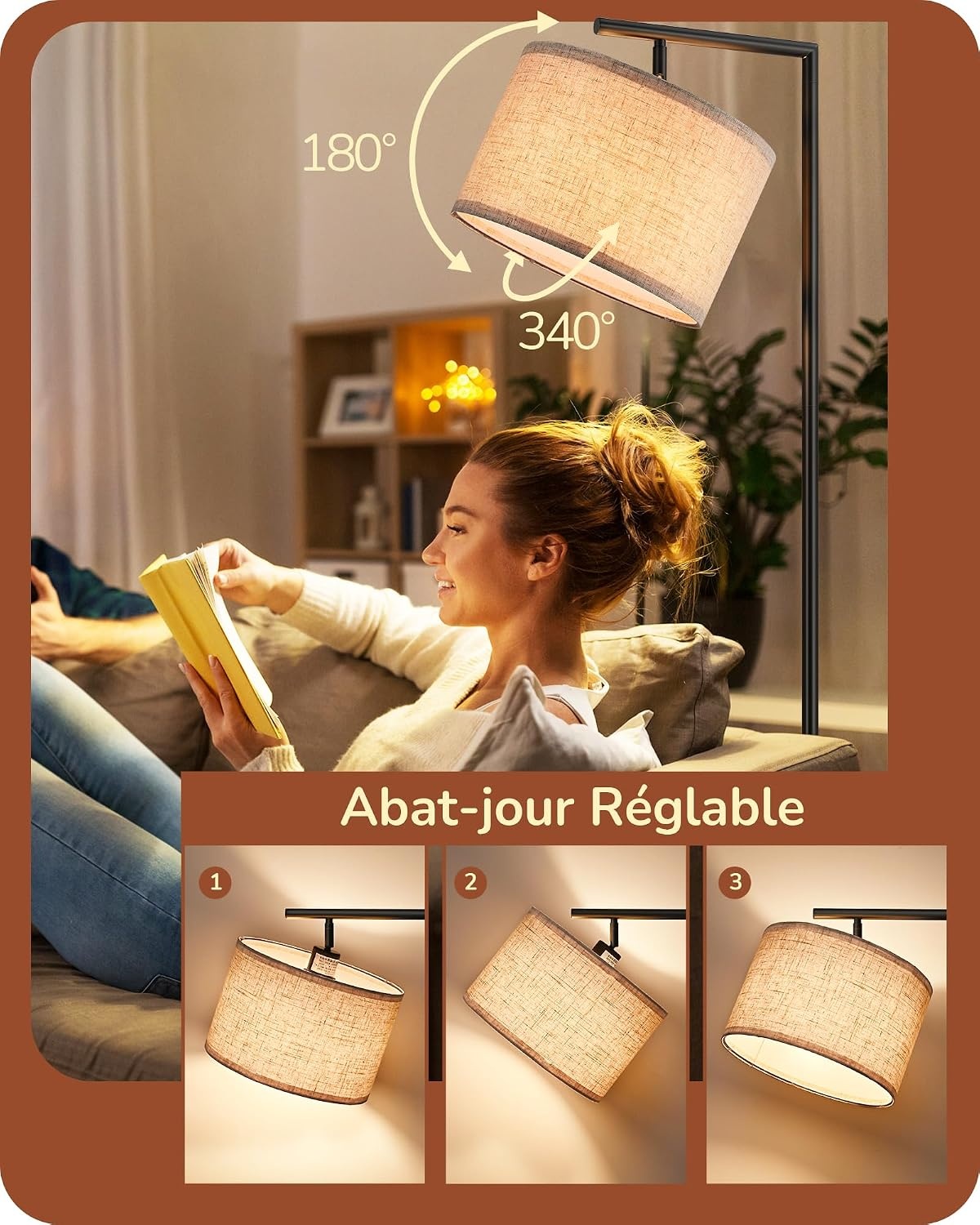 Lampadaire Arc 160 cm - Abat-jour lin - Noir - 34% de remise