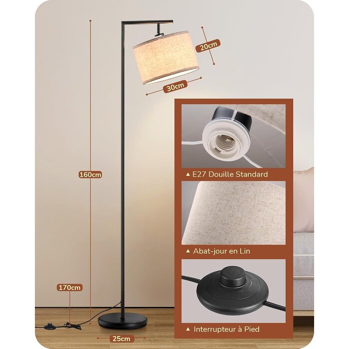 Lampadaire Arc 160 cm - Abat-jour lin - Noir - 34% de remise