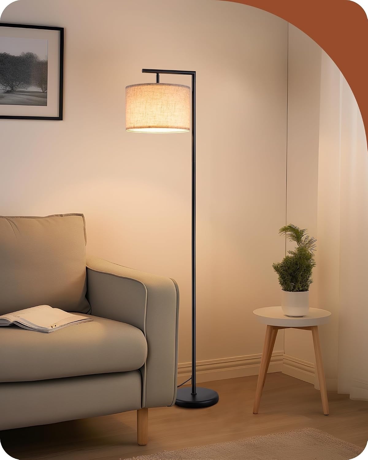 Lampadaire Arc 160 cm - Abat-jour lin - Noir - 34% de remise