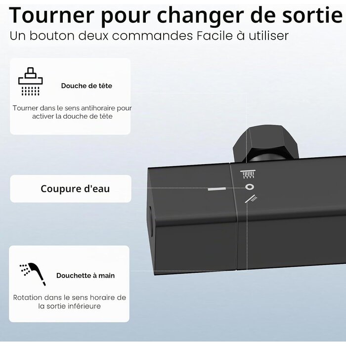 Mitigeur thermostatique douche noir mat 38°C - 34% de remise