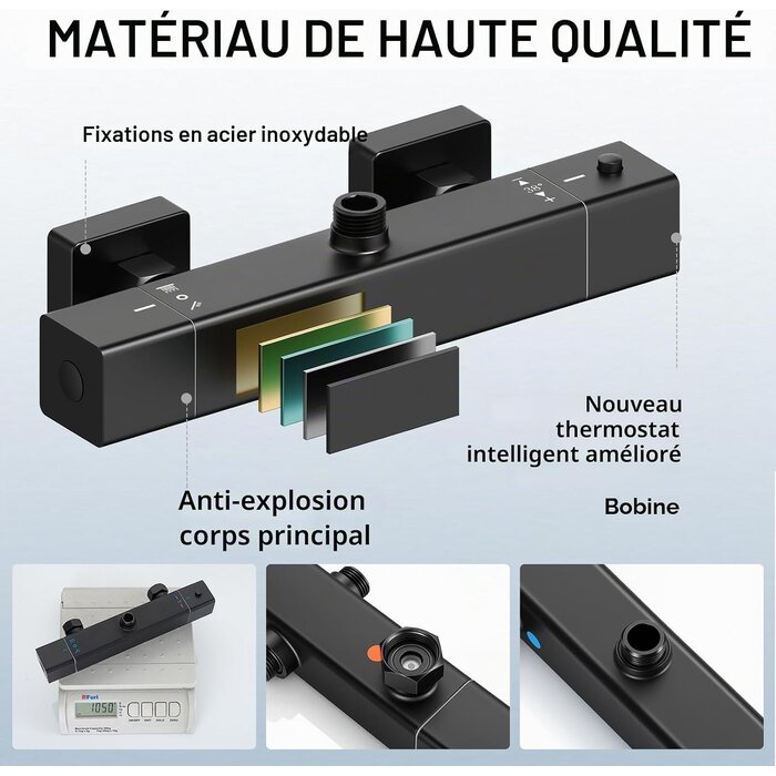 Mitigeur thermostatique douche noir mat 38°C - 34% de remise
