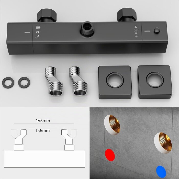 Mitigeur thermostatique douche noir mat 38°C - 34% de remise