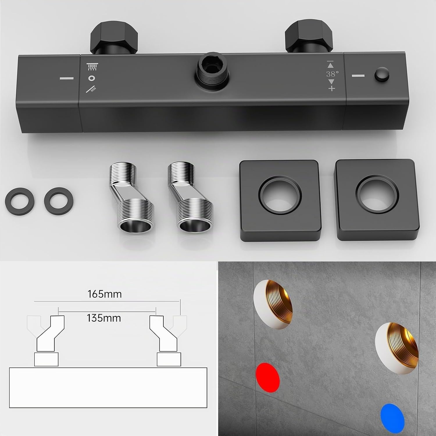 Mitigeur thermostatique douche noir mat 38°C - 34% de remise
