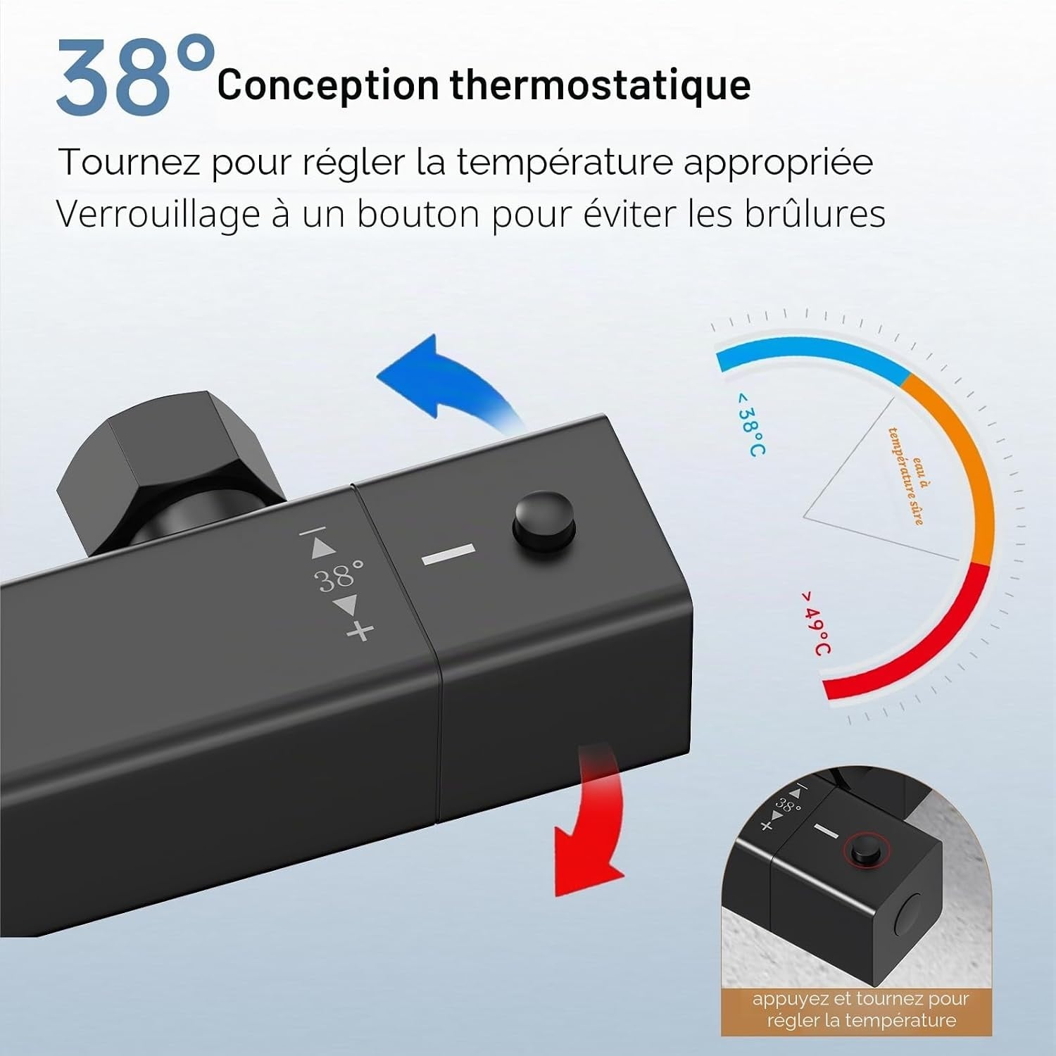 Mitigeur thermostatique douche noir mat 38°C - 34% de remise