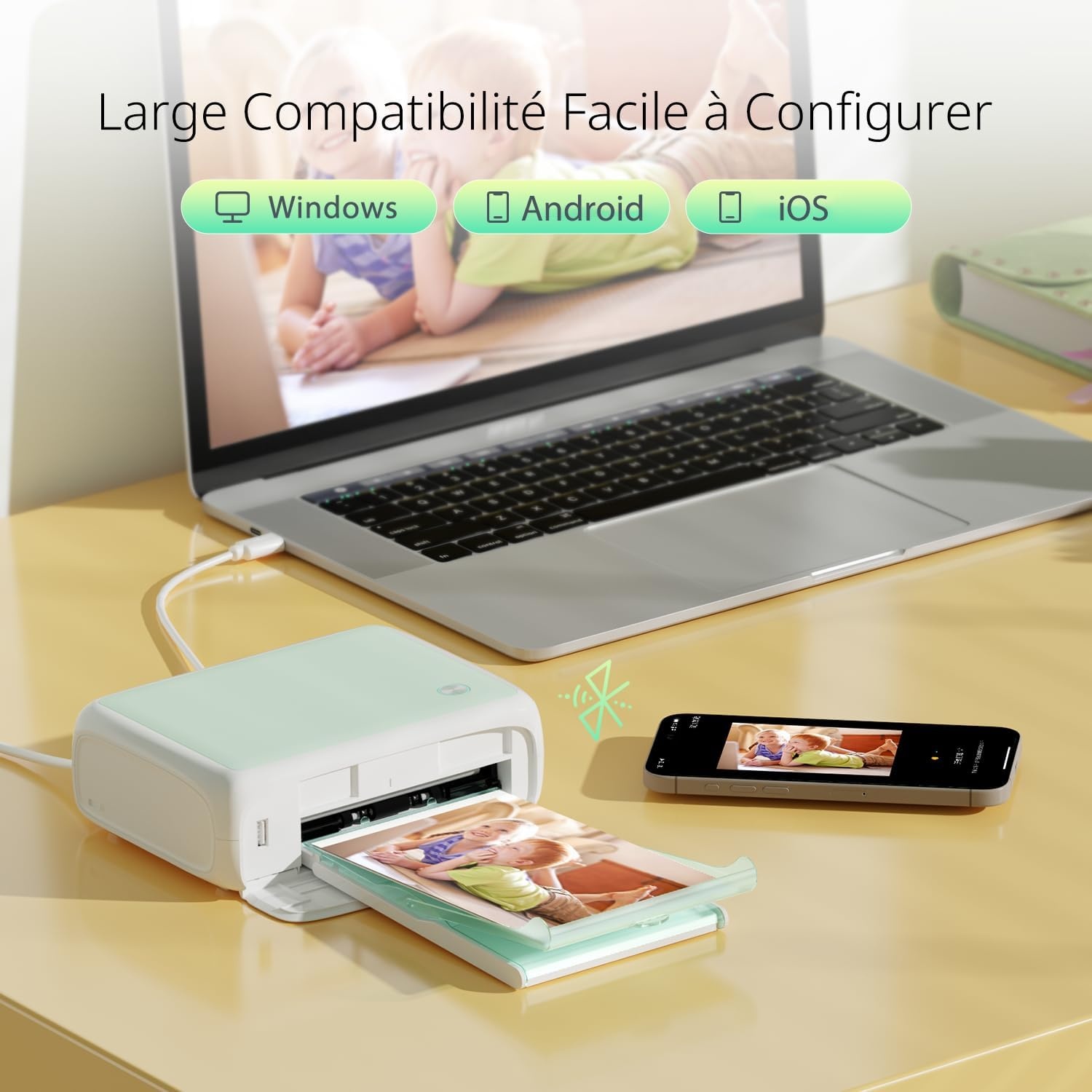 Yoton Imprimante photo Wi-Fi 10x15cm - Vert clair - 35% de remise