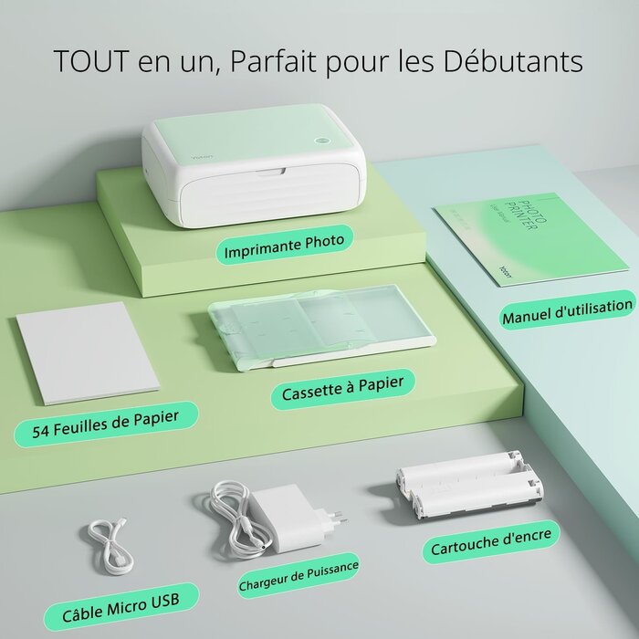 Yoton Imprimante photo Wi-Fi 10x15cm - Vert clair - 35% de remise