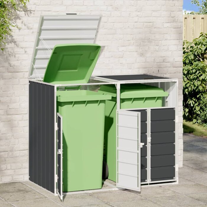 Vidaxl Abri pour 2 poubelles en acier anthracite 144x81x113 cm - 35% de remise