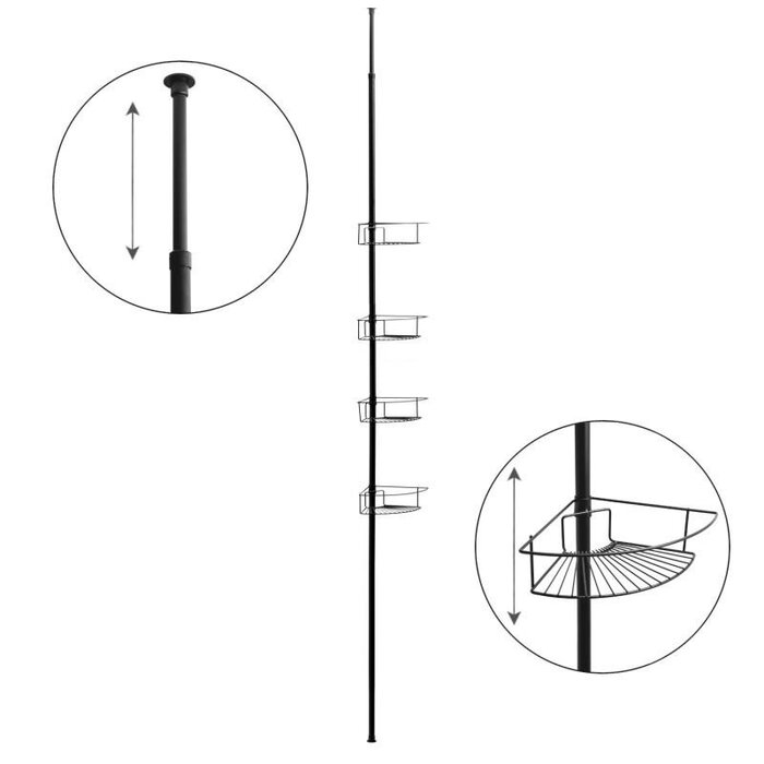 Viking Choice Étagère de douche télescopique noire - 33% de remise - Installation sans perçage
