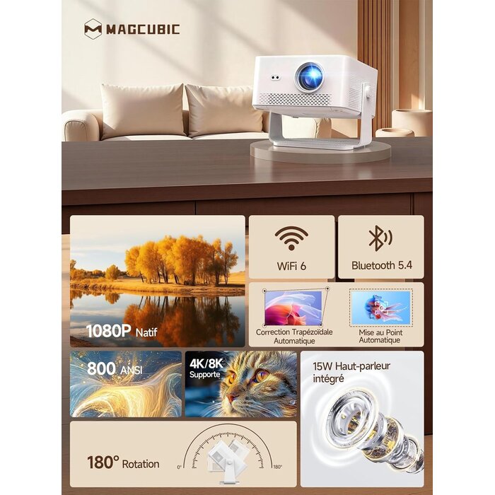 Magcubic Projecteur Vidéo Android 14 1080P - Rotation 180° - 35% de remise