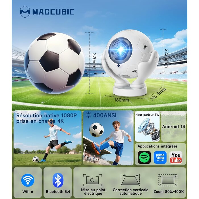 Magcubic Mini-projecteur portable 1080P Android 14 - 34% de remise