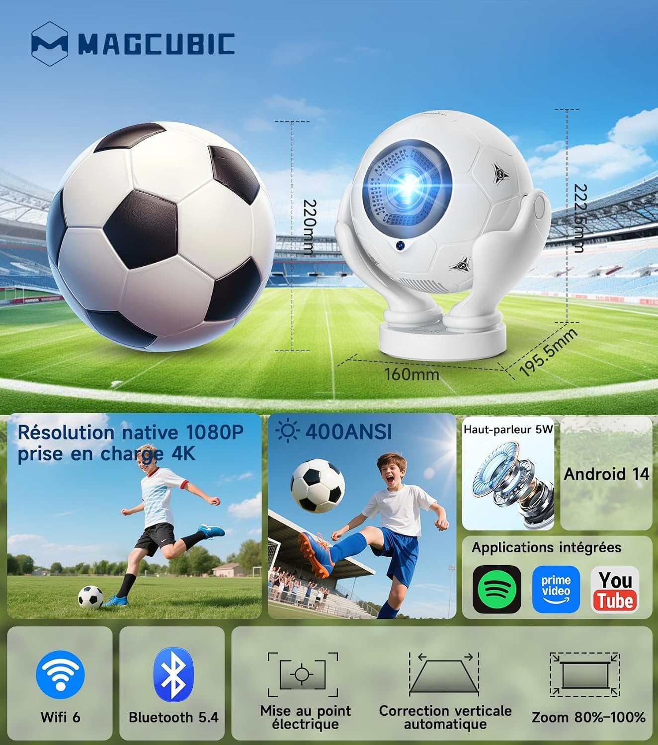 Magcubic Mini-projecteur portable 1080P Android 14 - 34% de remise