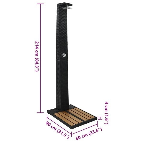 Douche de jardin en rotin PE - 60 x 80 x 214 cm - 35% de remise