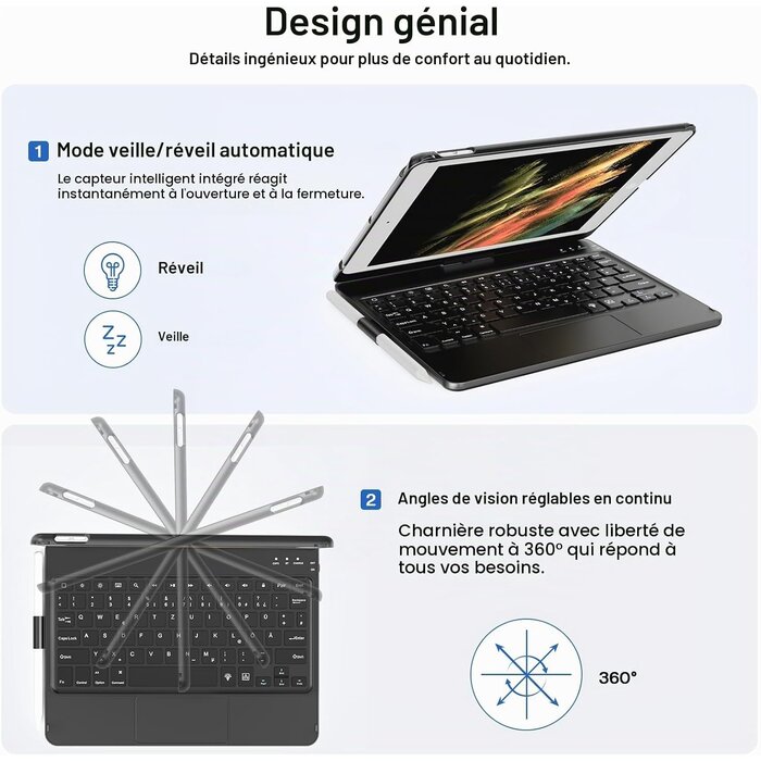 Étui clavier pivotant 360° pour iPad 10,2" QWERTZ - 32% de remise