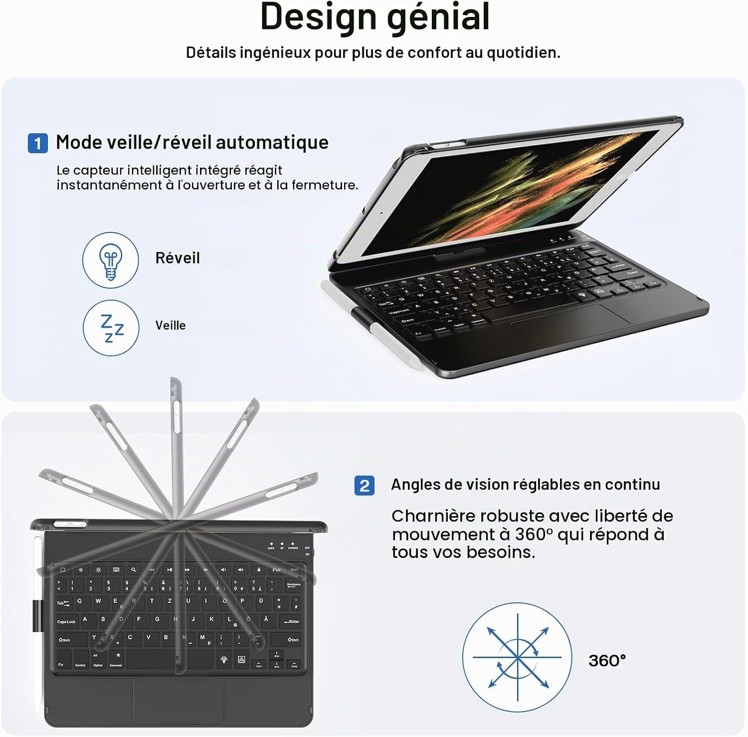 Étui clavier pivotant 360° pour iPad 10,2" QWERTZ - 32% de remise