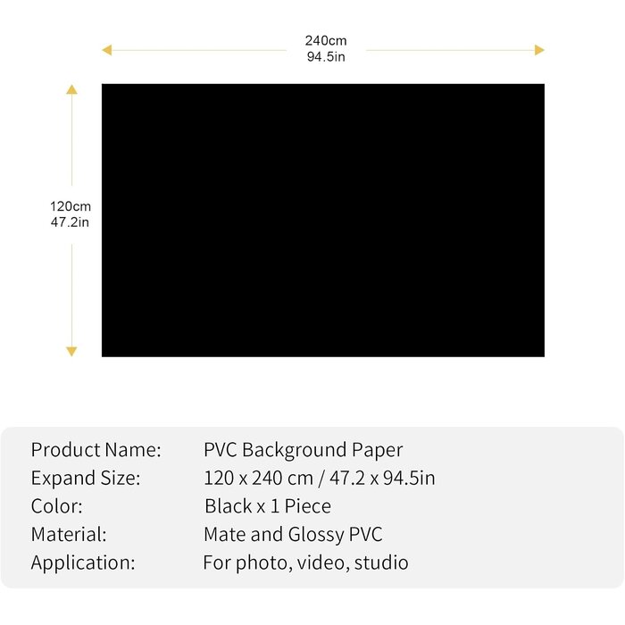 Fond de studio photo PVC noir 120x240 cm - 32% de remise