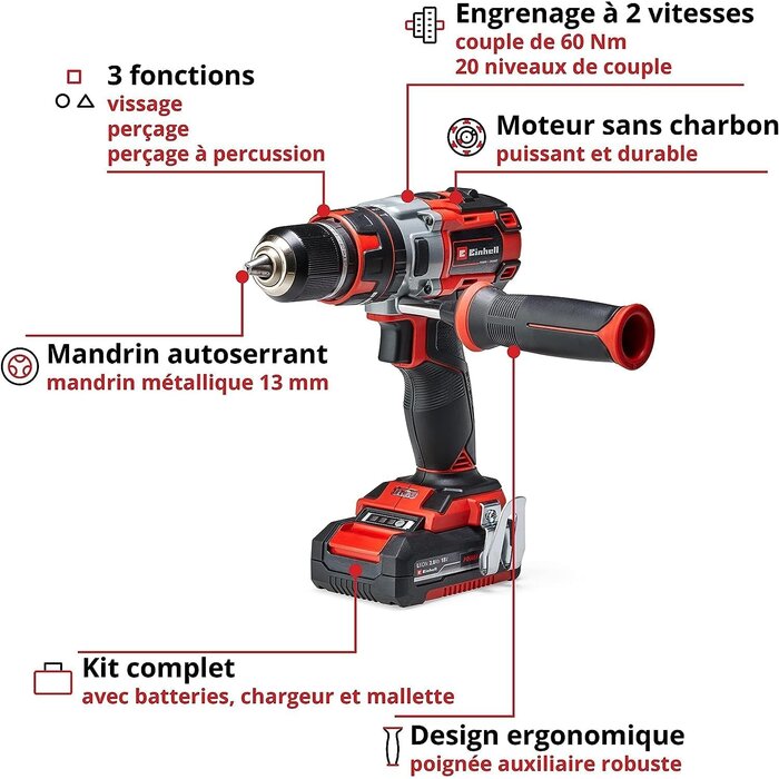Perceuse à percussion sans fil 18V, 2 batteries, 35% de remise