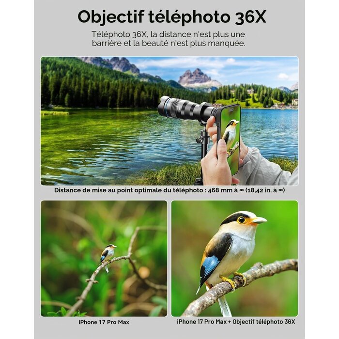 Téléobjectif 36x pour iPhone 16 Pro - 4K HD - 34% de remise
