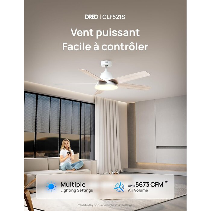 Ventilateur de plafond LED 132 cm intelligent, moteur silencieux - 35% de remise