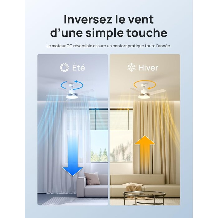 Ventilateur de plafond LED 132 cm intelligent, moteur silencieux - 35% de remise
