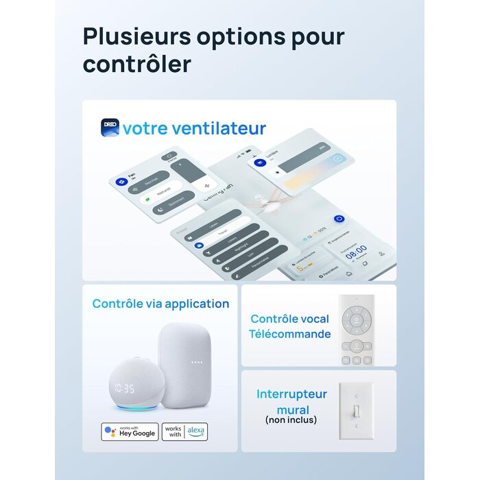 Ventilateur de plafond LED 132 cm intelligent, moteur silencieux - 35% de remise