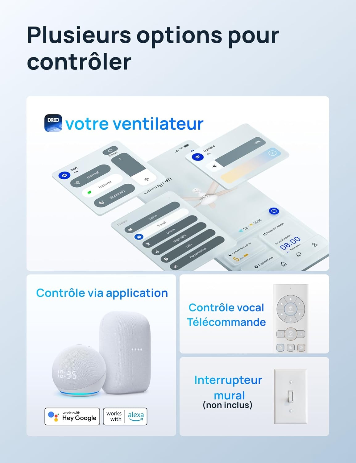 Ventilateur de plafond LED 132 cm intelligent, moteur silencieux - 35% de remise