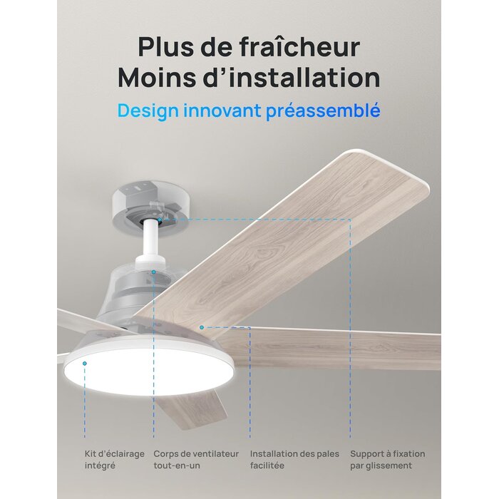 Ventilateur de plafond LED 132 cm intelligent, moteur silencieux - 35% de remise