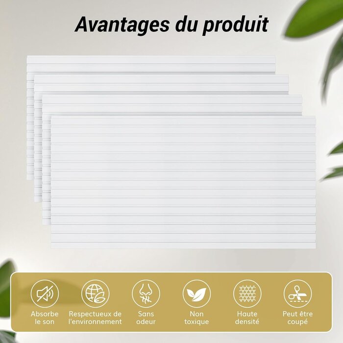 4 Panneaux Acoustiques Autocollants 120x60cm - Blanc - 33% de remise