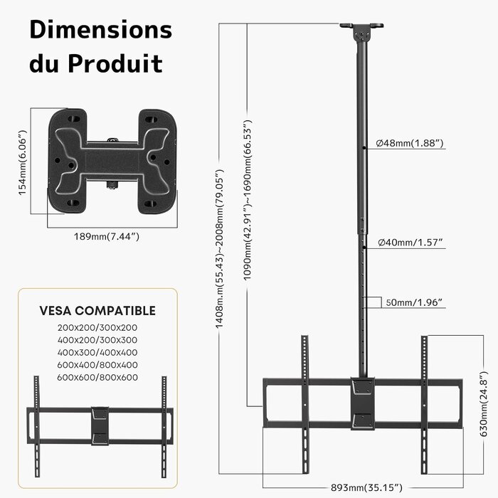 Support plafond TV 50-100 pouces inclinable - 34% de remise