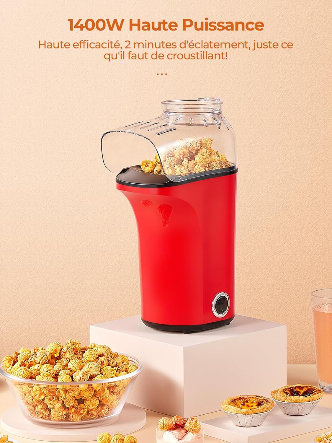 Machine à popcorn 4L 1400W rouge - 31% de remise