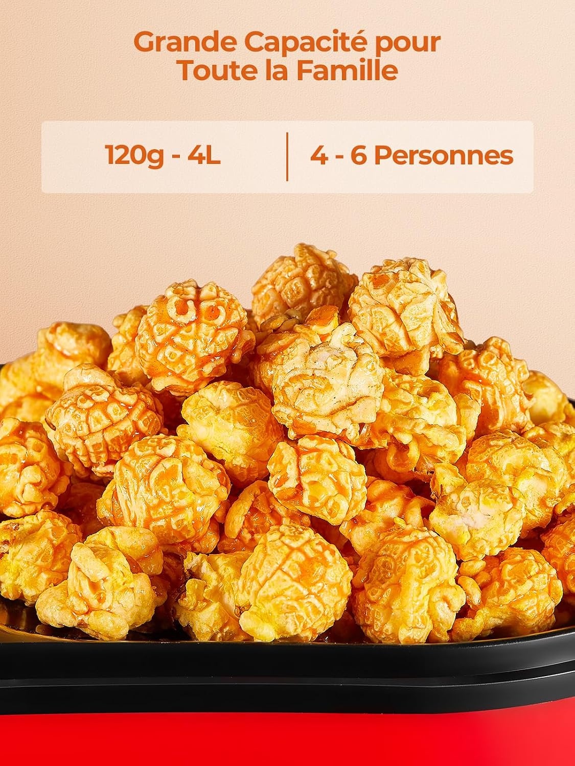 Machine à popcorn 4L 1400W rouge - 31% de remise